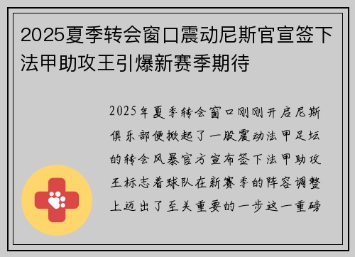 2025夏季转会窗口震动尼斯官宣签下法甲助攻王引爆新赛季期待